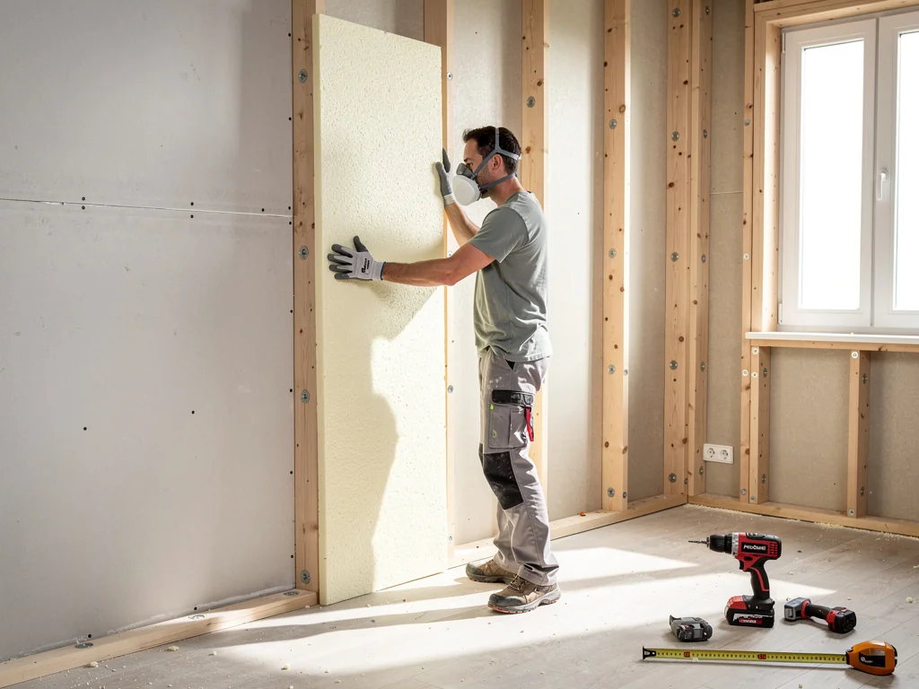 Installation de panneaux isolants sur un mur intérieur en rénovation